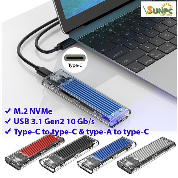 Box ổ cứng M.2 PCIe NVMe trong suốt - tản nhiệt - USB 3.1 Orico TCM2-C3